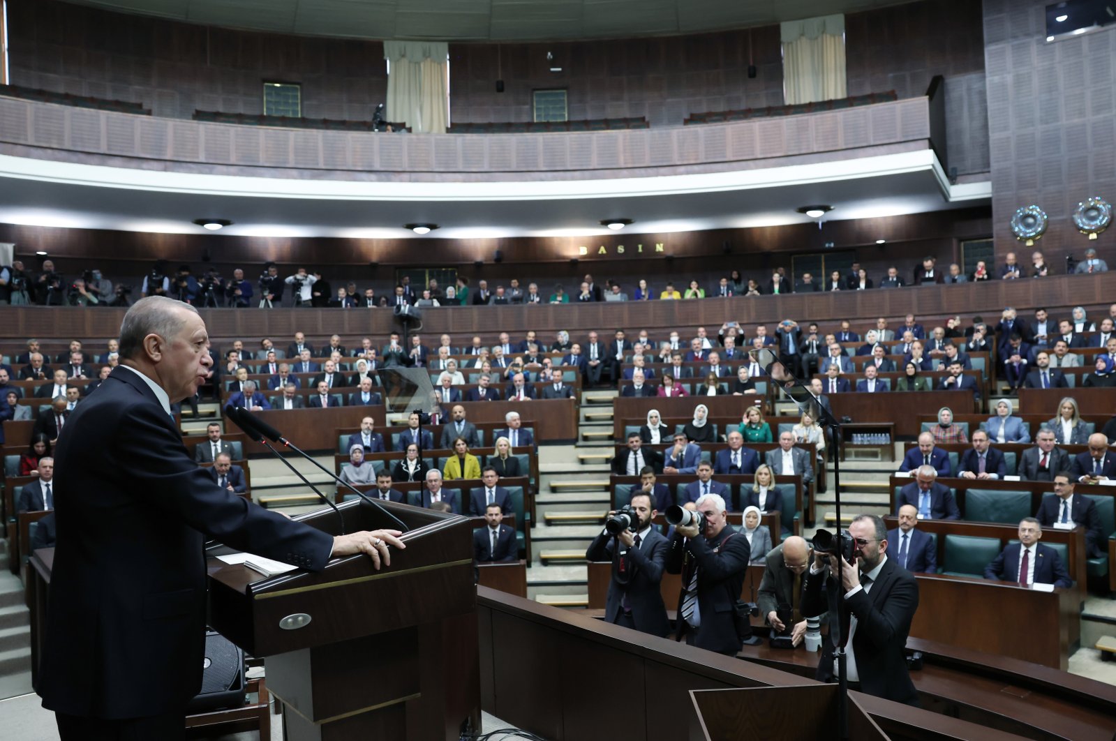 President Erdoğan speaks at his party&#039;s group meeting, in the capital Ankara, Türkiye, March 29, 2023. (AA Photo)