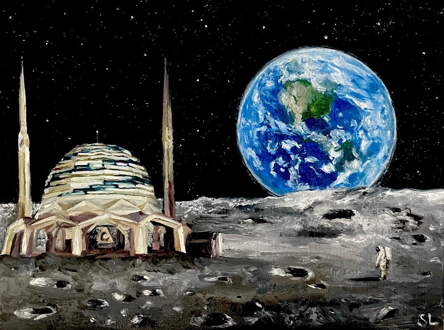 'Masjid Lunar', cat minyak di panel.  (Foto milik Safia Latif)