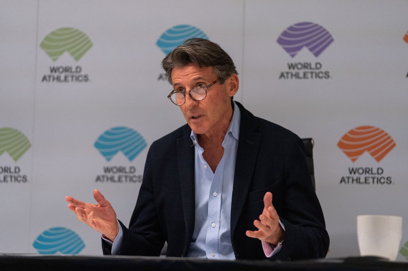 World Athletics president Sebastian Coe during a press conference during a council meeting, Monaco, France, March 23, 2023. (Reuters Photo)