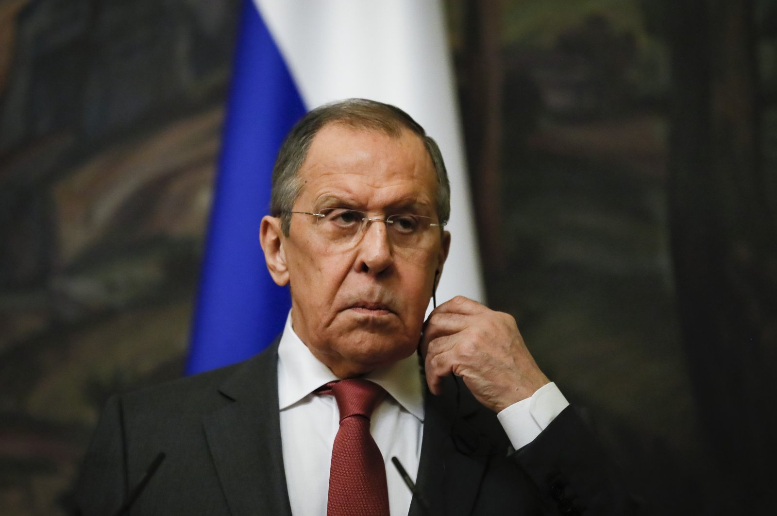 Russian Foreign Minister Sergey Lavrov addresses a joint news conference with his Iranian counterpart (not pictured) in Moscow, Russia, March 29, 2023. (EPA Photo)