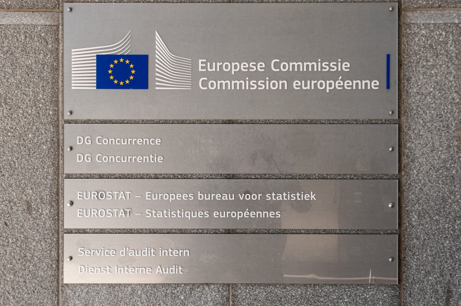 Close-up of the sign of the Eurostat European commission building in Saint- Josse, Brussels Capital Region, Belgium, April 26, 2021. (Shutterstock File Photo)