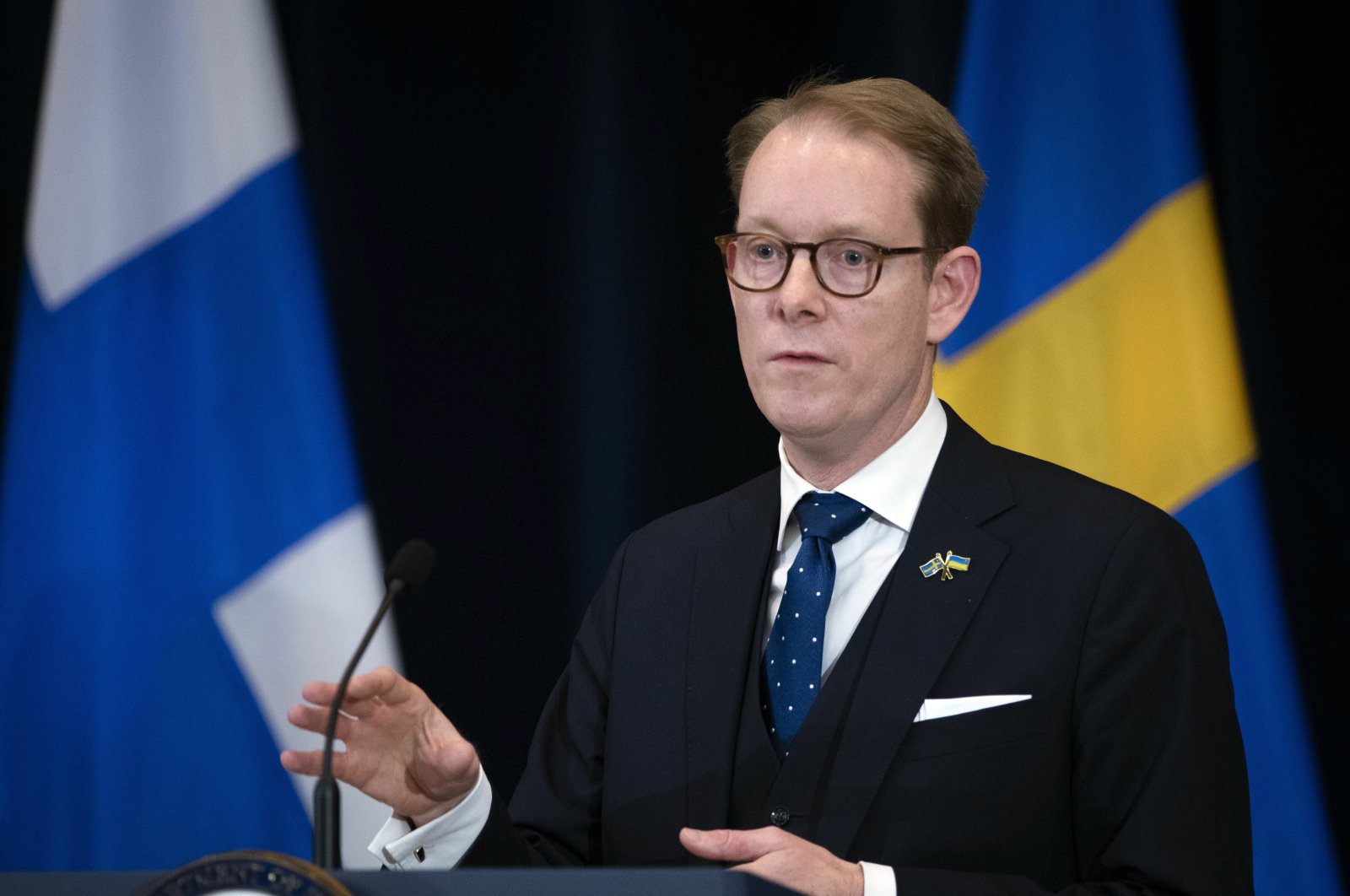 Swedish Foreign Minister Tobias Billstrom speaks during a news conference at the State Department, in Washington, Thursday, Dec. 8, 2022. (AP File Photo)