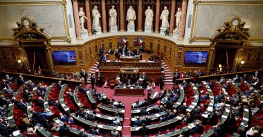 The French senate during the final stage of the government&#039;s pension reforms, in Paris, France, March 16, 2023. (AFP Photo)
