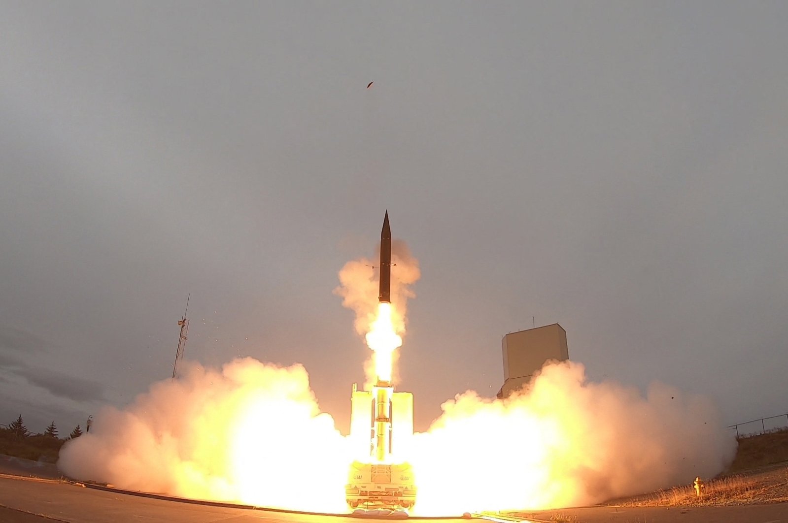 The launch of the Arrow-3 hypersonic anti-ballistic missile at an undisclosed location in Alaska, U.S., July 28, 2019. (Israeli Ministry of Defense Photo via AFP)