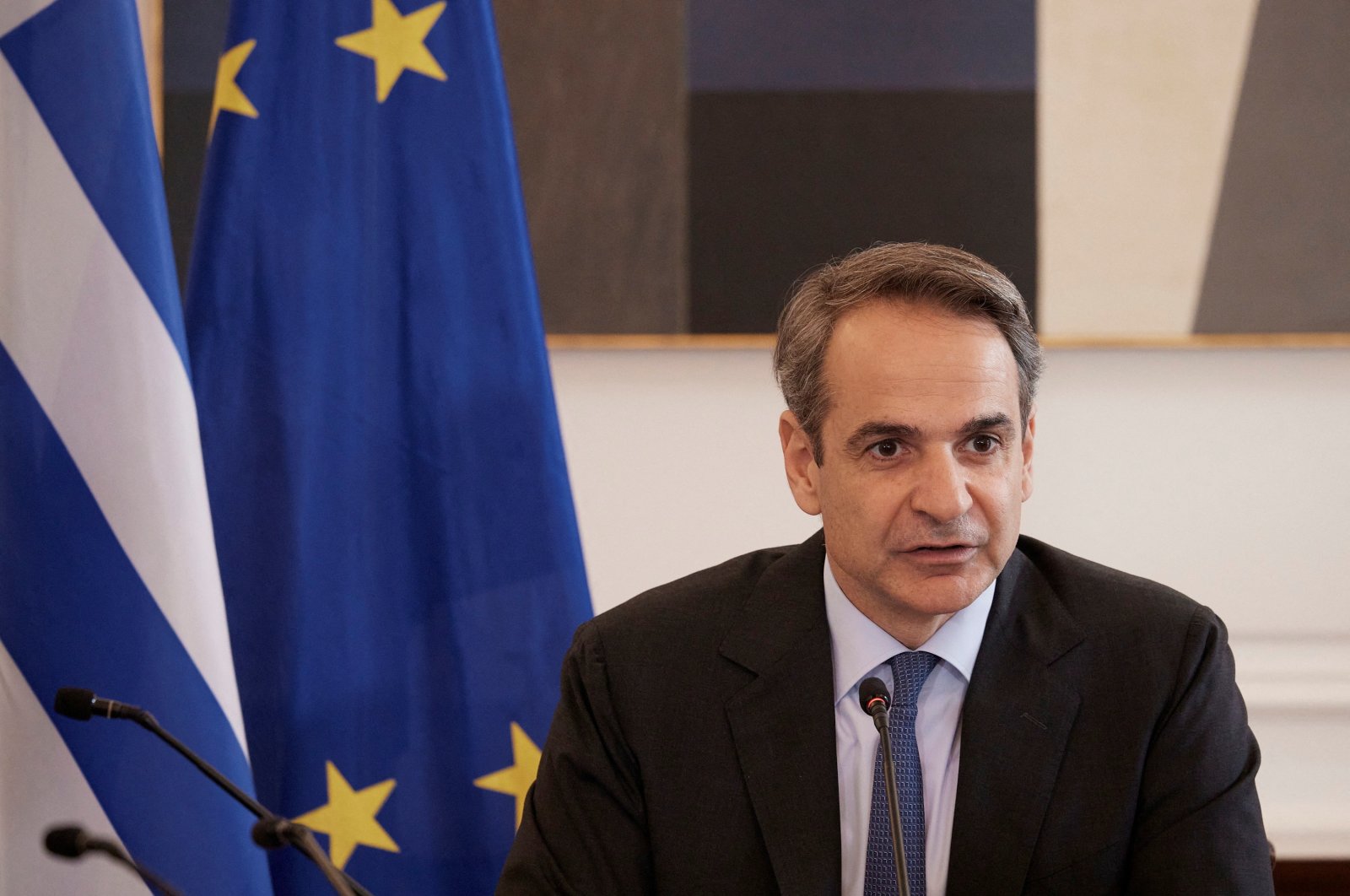Greek Prime Minister Kyriakos Mitsotakis leads a Cabinet meeting at the Maximos Mansion in Athens, Greece, March 28, 2023. (Reuters Photo)