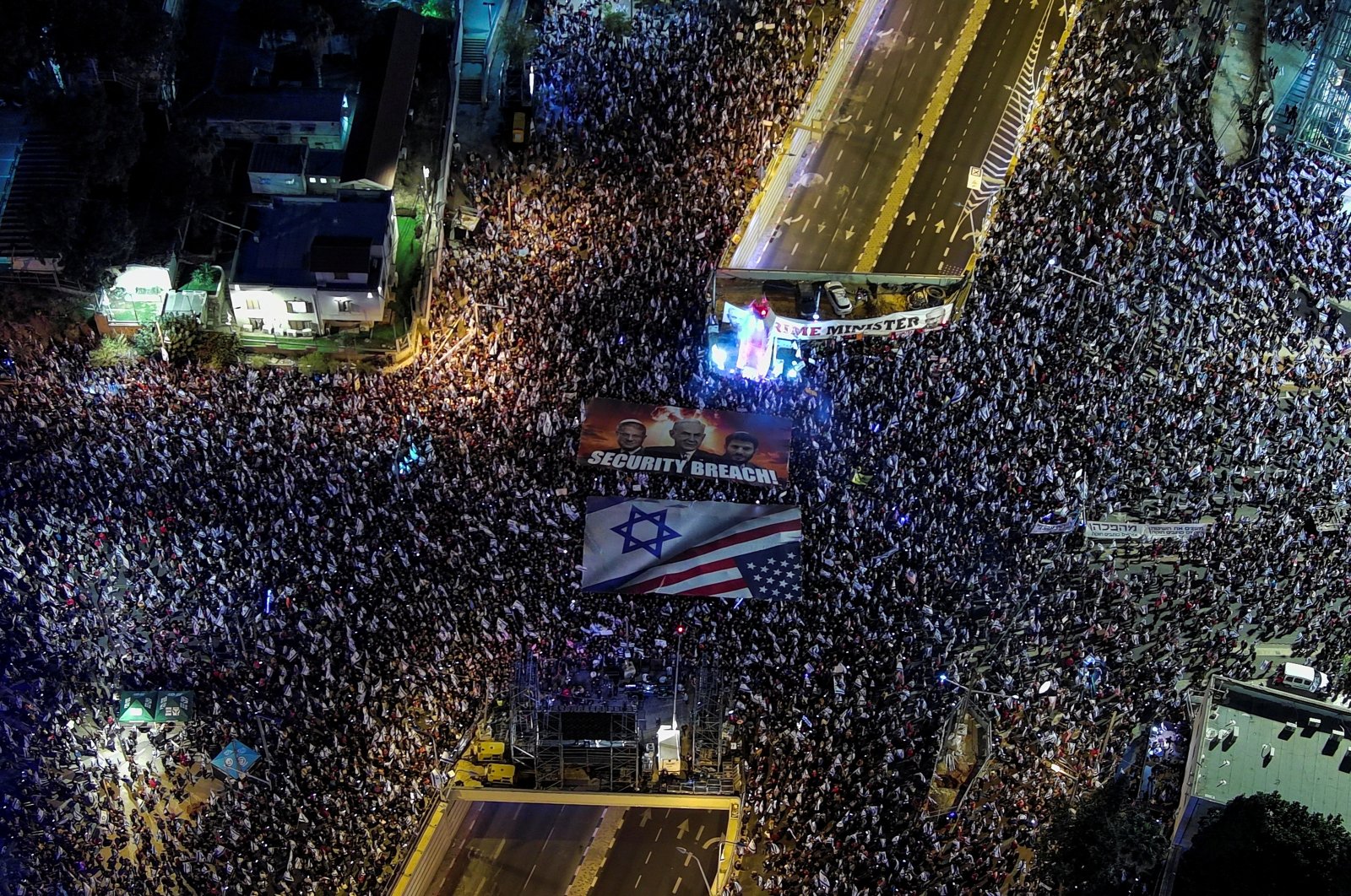 An aerial view shows protesters during a demonstration against Israel&#039;s nationalist coalition government&#039;s judicial overhaul, Tel Aviv, Israel, April 1, 2023. (Reuters Photo)