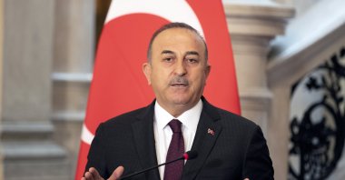 Foreign Minister Mevlüt Çavuşoğlu speaks during a joint news conference with his Egyptian counterpart, in Cairo, Egypt, March 18, 2023. (EPA Photo)