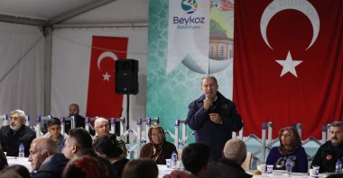 Defense Minister Hulusi Akar attends an iftar dinner with quake victims in southern Hatay province’s Kırıkhan district, Türkiye, April 2, 2023. (AA Photo)