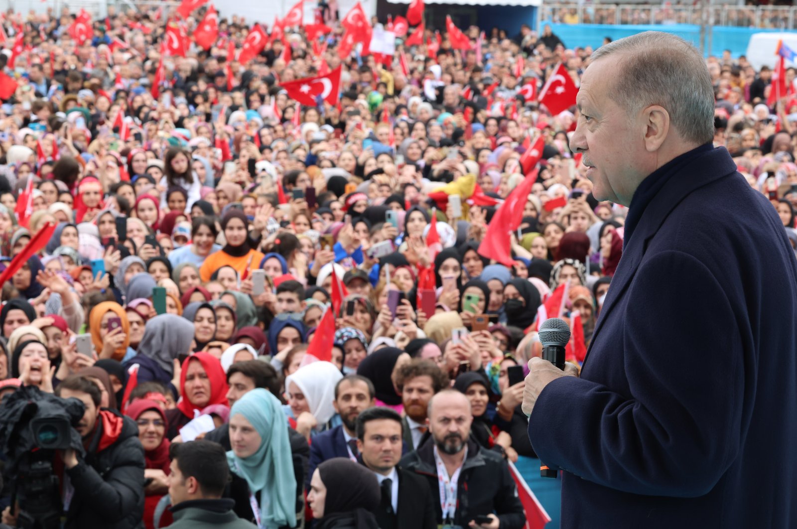 President Recep Tayyip Erdoğan addresses Justice and Development Party (AK Party) supporters in Istanbul, Türkiye, April 2, 2023. (İHA Photo)