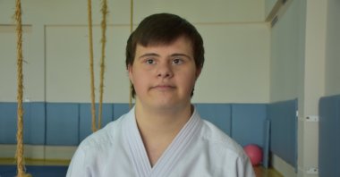 Judoka Muhammet Kürşat Soytürk poses for a photo at the Akçaabat Municipality Sports Club facilities, Trabzon, Türkiye, March 31, 2023. (AA Photo)