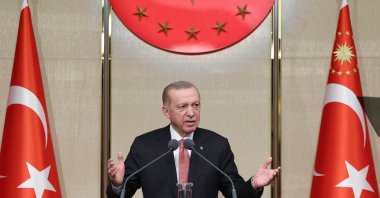 President Recep Tayyip Erdoğan speaks at an event in the Presidential Complex in the capital Ankara, Türkiye, April 3, 2023. (İHA Photo)