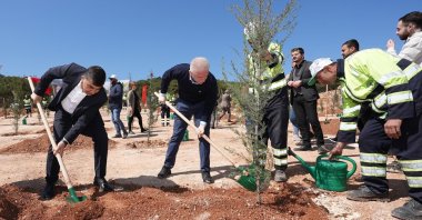 Saplings are planted within the framework of the Şehitkamil Municipality's "Every Spring, Every Forest, World is Green" project in memory of earthquake victims, Gaziantep, Türkiye, April 4, 2023. (İHA Photo)