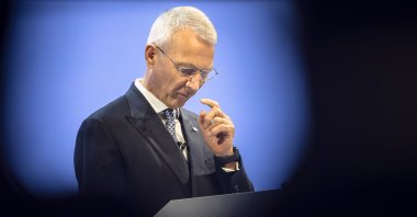 Swiss bank Credit Suisse Chairman Axel P. Lehmann speaks during the annual shareholders&#039; meeting of the Swiss banking group, in Zurich, Switzerland, April 4, 2023. (EPA Photo)