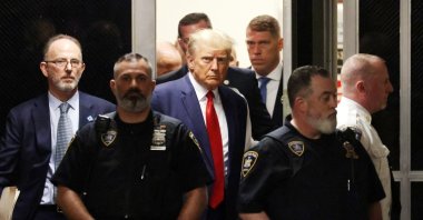 Former U.S. President Donald J. Trump walks toward the courtroom inside New York Criminal Court in New York, U.S., April 4, 2023. (EPA Photo)