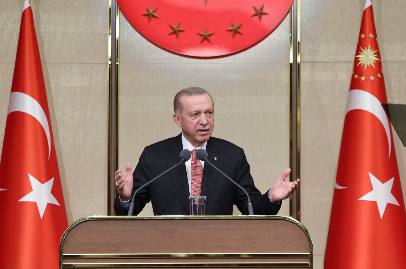 President Recep Tayyip Erdoğan speaks at an event in the Presidential Complex in the capital Ankara, Türkiye, April 3, 2023. (İHA Photo)