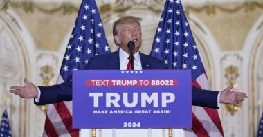 After being arraigned earlier in the day in New York City, former U.S. President Donald Trump speaks at his Mar-a-Lago estate in Palm Beach Florida, U.S., April 4, 2023. (AP Photo)