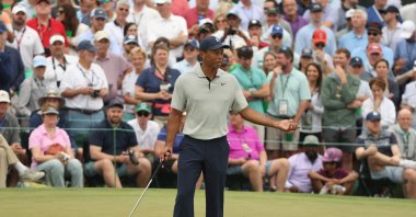 American golfer Tiger Woods looks over the ninth green during a practice round prior to the 2023 Masters Tournament at Augusta National Golf Club, Augusta, Georgia, U.S., April 04, 2023. (AFP Photo)