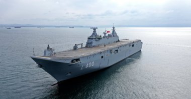Türkiye’s multipurpose amphibious assault ship and flagship-to-be Anadolu is seen in this photo provided on Sept. 17, 2022. (Courtesy of SSB)