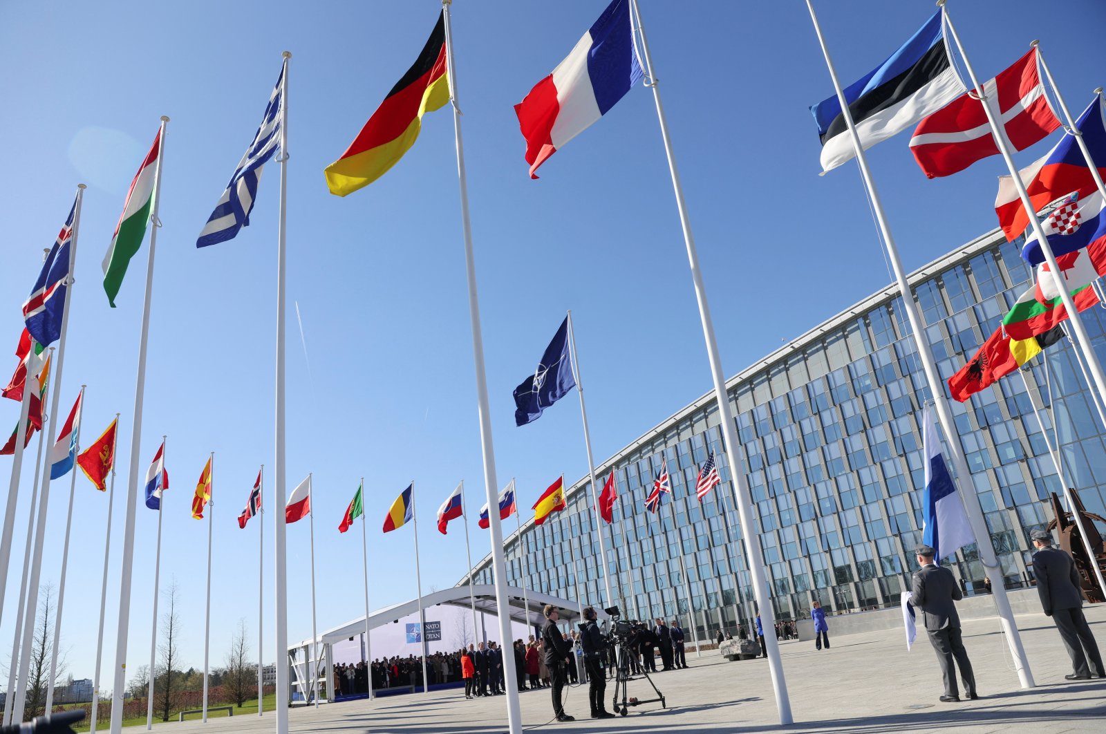 Flags flutter during a flag-raising ceremony for Finland&#039;s accession at the NATO foreign ministers meeting at the Alliance&#039;s headquarters in Brussels, Belgium, April 4, 2023. (Reuters Photo)