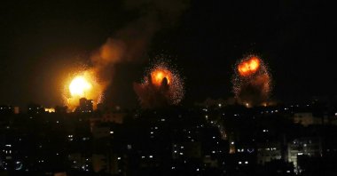 Explosions from Israeli airstrikes are seen in the blockaded Gaza Strip, Palestine, April 7, 2023. (AA Photo)