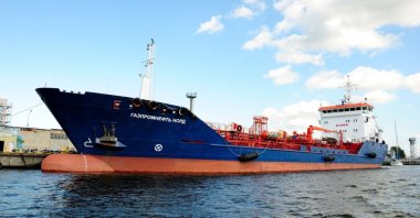 A Gazpromneft Nord oil tanker is moored on the Pregola River in Kaliningrad, Russia, Sept. 10, 2019. (Shutterstock Photo)