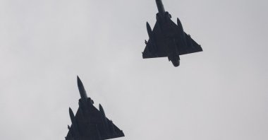 Taiwan Air Force Mirage 2000-5 aircrafts fly over before landing at Hsinchu Air Base in Hsinchu, Taiwan, April 8, 2023. (Reuters Photo)