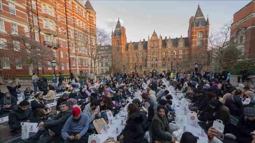 Nearly 450 people gathered for the fast-breaking meal, iftar, in London&#039;s iconic Royal Albert Hall, London, U.K., April 8, 2023. (AA Photo)