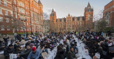 Nearly 450 people gathered for the fast-breaking meal, iftar, in London's iconic Royal Albert Hall, London, U.K., April 8, 2023. (AA Photo)