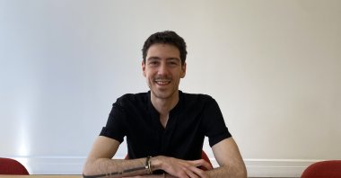 Designer Sina Erol's art piece called "Prison Diaries" meets art enthusiasts at the Stratigraphy exhibition organized by Arts Letters and Numbers in New York, U.S., April 6, 2023. (IHA Photo)