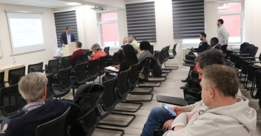 Professors and students from Türkiye and Serbia attend a meeting on the project that aims to detect nuclear attacks in advance, in Bolu, northwestern Türkiye, April 5, 2023. (AA Photo)