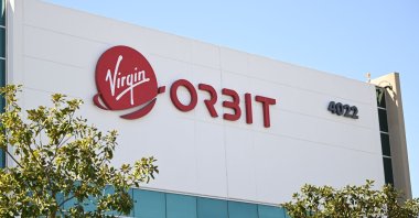 Virgin Orbit signage is displayed outside the company&#039;s headquarters in Long Beach, California, U.S., April 4, 2023. (AFP Photo)
