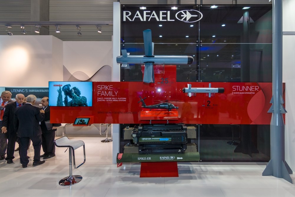 Products are seen at the Rafael Advanced Defense Systems booth in Berlin Air Show, Berlin, Germany, June, 1, 2016. (Shutterstock File Photo)