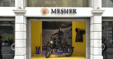 The window panel with John Craxton&#039;s own motorcycle. (Photo courtesy of Meşher Gallery)