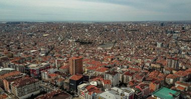 An aerial photograph of a general view of buildings at Bağcılar district in Istanbul, Türkiye, March 10, 2023. (AFP Photo)