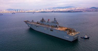 Türkiye’s multipurpose amphibious assault ship and flagship-to-be TCG Anadolu is seen off the coast of Istanbul, Türkiye, Feb. 27, 2022. (AA Photo)