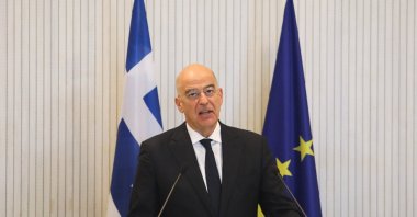 Greek Foreign Minister Nikos Dendias talks during a news conference with Greek Cypriot Foreign Minister Constantinos Kombos and Israeli Foreign Minister Eli Cohen at the Presidential Palace in Nicosia, Greek Cyprus, March  31, 2023. (Reuters File Photo)