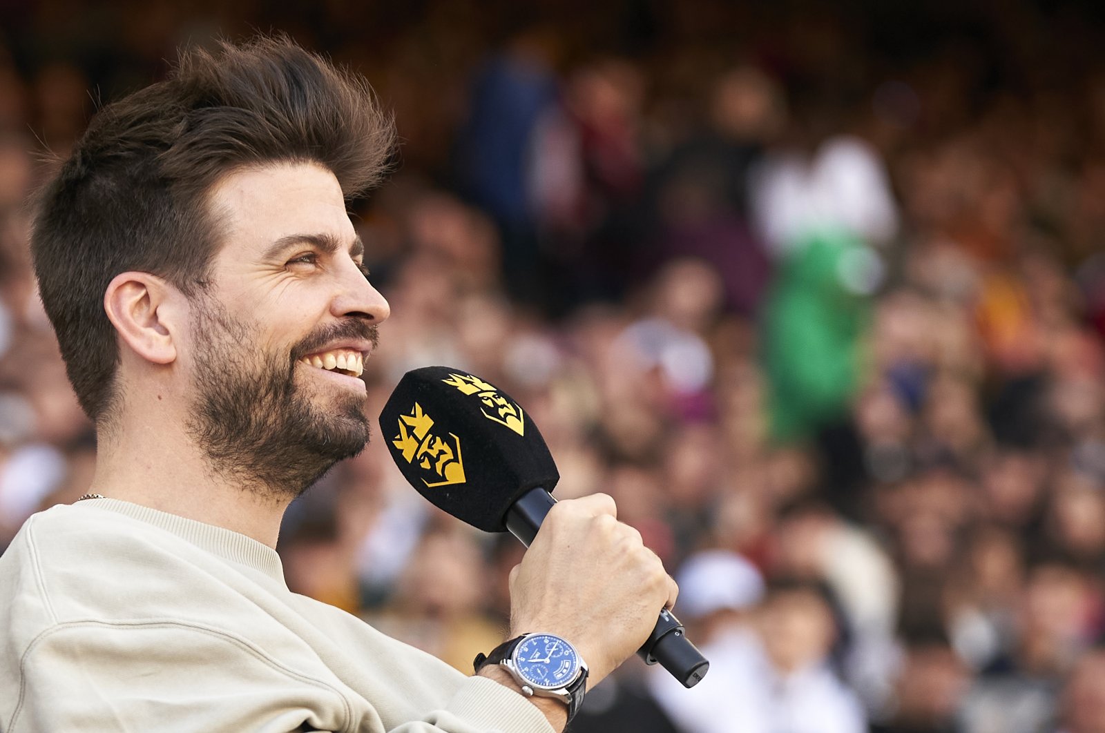 President of Kings League Gerard Pique reacts during the Final Four of the Kings League Tournament 2023 at Spotify Camp Nou, Barcelona, Spain, March 26, 2023. (Getty Images Photo)