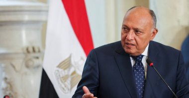 Egyptian Foreign Minister Sameh Shoukry speaks during a news conference with Foreign Minister Mevlüt Çavuşoğlu in Cairo, Egypt, March 18, 2023. (Reuters File Photo)