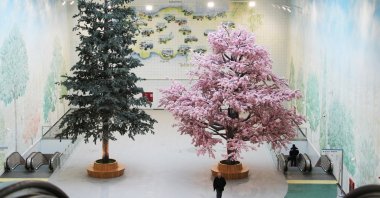 The main stop of the Başakşehir-Kayaşehir Metro Line in Istanbul features giant pine and sakura trees, wall decorations in this undated file photo. (Handout)