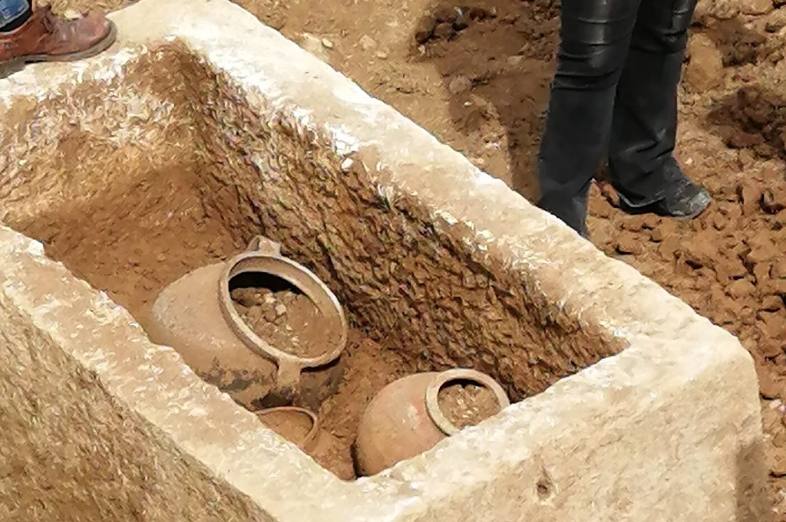 The sarcophagus with four urns inside, Afyonkarahisar, Türkiye, April 11, 2023. (DHA Photo)