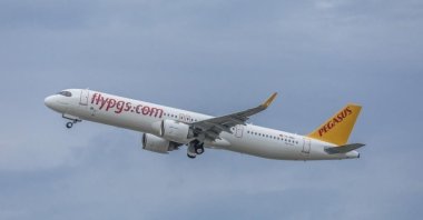 A Pegasus Airlines flight in a photo reissued on April 12, 2023. (IHA Photo)