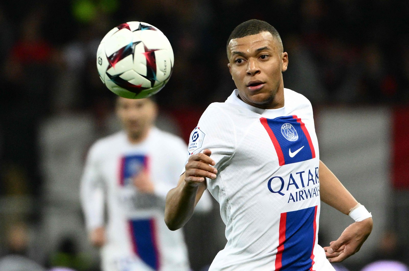 PSG&#039;s Kylian Mbappe in action during a Ligue 1 match, Nice, France, April 8, 2023. (AFP Photo)