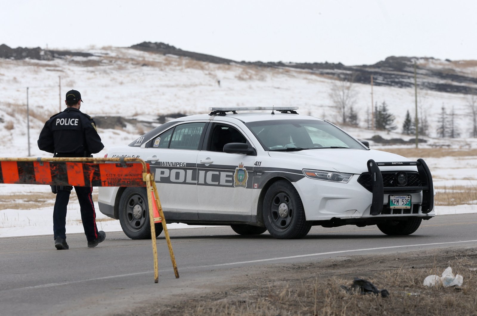 A police car blocks the entrance to the Brady Road Resource Management Facility, in Winnipeg, Manitoba, Canada April 4, 2023. (Reuters File Photo)