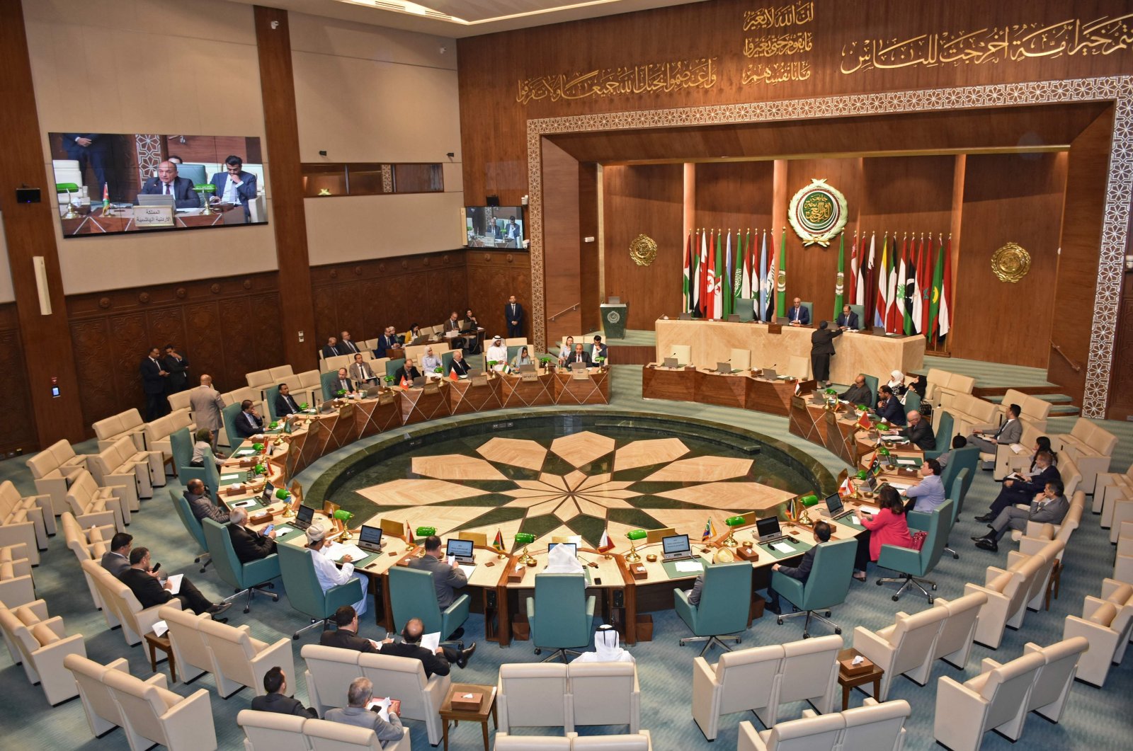 Members of the Arab League gather for an emergency meeting in Cairo on April 5, 2023. (AFP Photo)