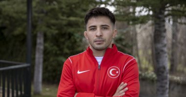 Turkish wrestler Süleyman Atlı poses for a photo ahead of the  European Wrestling Championships, Ankara, Türkiye, April 13, 2023. (AA Photo)