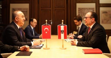 Foreign Minister Mevlüt Çavuşoğlu (L) attends a meeting with Schallenberg (R) in Vienna, Austria, April 14, 2023. (İHA Photo)