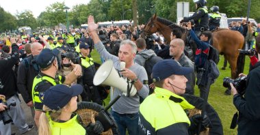 Dutch politician Edwin Wagensveld, the head of the far-right Pegida addresses an anti-Islam demonstration in Enschede, the Netherlands, Sept. 17, 2017. (Shutterstock File Photo)