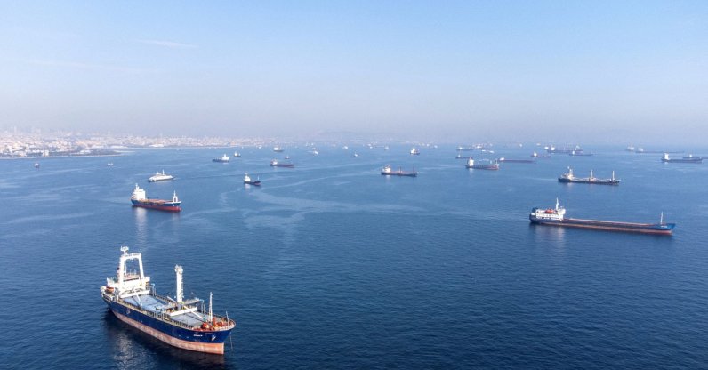 Commercial vessels including vessels which are part of Black Sea grain deal wait to pass the Bosporus off the shores of Yenikapı during a misty morning in Istanbul, Türkiye, Oct. 31, 2022. (Reuters File Photo)