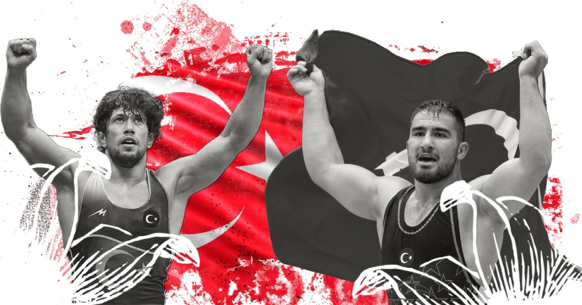 An illustration shows Turkish wrestlers Selçuk Can (L) and Feyzullah Aktürk. (Illustration by Kelvin Ndunga)