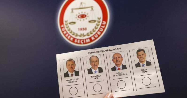 The ballot paper prepared by the Supreme Election Council (YSK) for the May 14 elections lists the presidential candidates in the following order from left to right: Recep Tayyip Erdoğan, Muharrem Ince, Kemal Kılıçdaroğlu and Sinan Oğan, Türkiye, April 14, 2023. (AA Photo)
